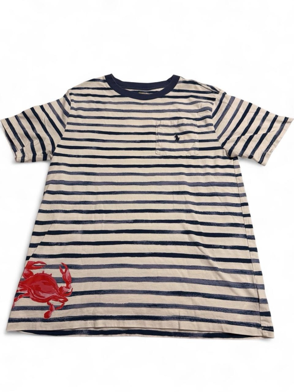 Polo by Ralph Lauren Navy & Cream Striped Tee with Red Crab